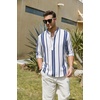 image:imageCOOFANDY Mens Cotton Linen Henley TShirts Long Sleeve Casual Beach Shirts  Mens Linen ShirtRegular Relaxed FitLightweightBreathableand Moisturewicking for BeachVacation or Everyday Summer WearDark Blue Stripes