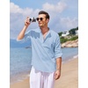 image:imageCOOFANDY Mens Cotton Linen Henley TShirts Long Sleeve Casual Beach Shirts  Mens Linen ShirtRegular Relaxed FitLightweightBreathableand Moisturewicking for BeachVacation or Everyday Summer WearSky Blue