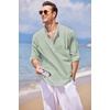 image:imageCOOFANDY Mens Cotton Linen Henley TShirts Long Sleeve Casual Beach Shirts  Mens Linen ShirtRegular Relaxed FitLightweightBreathableand Moisturewicking for BeachVacation or Everyday Summer WearLight Green