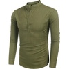 image:imageCOOFANDY Mens Cotton Linen Henley TShirts Long Sleeve Casual Beach Shirts  Mens Linen ShirtRegular Relaxed FitLightweightBreathableand Moisturewicking for BeachVacation or Everyday Summer WearArmy Green