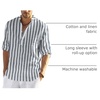 image:imageCOOFANDY Mens Cotton Linen Henley TShirts Long Sleeve Casual Beach Shirts  Mens Linen ShirtRegular Relaxed FitLightweightBreathableand Moisturewicking for BeachVacation or Everyday Summer WearGrey Blue Striped