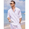 image:imageCOOFANDY Mens Cotton Linen Henley TShirts Long Sleeve Casual Beach Shirts  Mens Linen ShirtRegular Relaxed FitLightweightBreathableand Moisturewicking for BeachVacation or Everyday Summer Wear01white