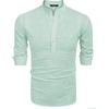 image:imageCOOFANDY Mens Cotton Linen Henley TShirts Long Sleeve Casual Beach Shirts  Mens Linen ShirtRegular Relaxed FitLightweightBreathableand Moisturewicking for BeachVacation or Everyday Summer WearGreen