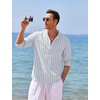 image:imageCOOFANDY Mens Cotton Linen Henley TShirts Long Sleeve Casual Beach Shirts  Mens Linen ShirtRegular Relaxed FitLightweightBreathableand Moisturewicking for BeachVacation or Everyday Summer WearBlue Pinstripe