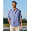 image:imageCOOFANDY Mens Cotton Linen Henley TShirts Long Sleeve Casual Beach Shirts  Mens Linen ShirtRegular Relaxed FitLightweightBreathableand Moisturewicking for BeachVacation or Everyday Summer WearBlue Striped