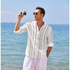 image:imageCOOFANDY Mens Cotton Linen Henley TShirts Long Sleeve Casual Beach Shirts  Mens Linen ShirtRegular Relaxed FitLightweightBreathableand Moisturewicking for BeachVacation or Everyday Summer WearWhiteBlack Patterned