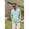 image:imageCOOFANDY Mens Cotton Linen Henley TShirts Long Sleeve Casual Beach Shirts  Mens Linen ShirtRegular Relaxed FitLightweightBreathableand Moisturewicking for BeachVacation or Everyday Summer WearGreen