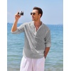 image:imageCOOFANDY Mens Cotton Linen Henley TShirts Long Sleeve Casual Beach Shirts  Mens Linen ShirtRegular Relaxed FitLightweightBreathableand Moisturewicking for BeachVacation or Everyday Summer WearGray