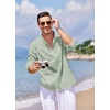 image:imageCOOFANDY Mens Cotton Linen Henley TShirts Long Sleeve Casual Beach Shirts  Mens Linen ShirtRegular Relaxed FitLightweightBreathableand Moisturewicking for BeachVacation or Everyday Summer WearLight Green