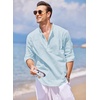 image:imageCOOFANDY Mens Cotton Linen Henley TShirts Long Sleeve Casual Beach Shirts  Mens Linen ShirtRegular Relaxed FitLightweightBreathableand Moisturewicking for BeachVacation or Everyday Summer WearBlue