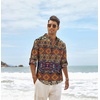 image:imageCOOFANDY Mens Cotton Linen Henley TShirts Long Sleeve Casual Beach Shirts  Mens Linen ShirtRegular Relaxed FitLightweightBreathableand Moisturewicking for BeachVacation or Everyday Summer WearGeometric