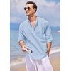 image:imageCOOFANDY Mens Cotton Linen Henley TShirts Long Sleeve Casual Beach Shirts  Mens Linen ShirtRegular Relaxed FitLightweightBreathableand Moisturewicking for BeachVacation or Everyday Summer WearSky Blue