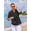 image:imageCOOFANDY Mens Cotton Linen Henley TShirts Long Sleeve Casual Beach Shirts  Mens Linen ShirtRegular Relaxed FitLightweightBreathableand Moisturewicking for BeachVacation or Everyday Summer WearBlack