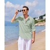 image:imageCOOFANDY Mens Cotton Linen Henley TShirts Long Sleeve Casual Beach Shirts  Mens Linen ShirtRegular Relaxed FitLightweightBreathableand Moisturewicking for BeachVacation or Everyday Summer WearLight Green