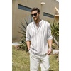 image:imageCOOFANDY Mens Cotton Linen Henley TShirts Long Sleeve Casual Beach Shirts  Mens Linen ShirtRegular Relaxed FitLightweightBreathableand Moisturewicking for BeachVacation or Everyday Summer WearWhiteBlack Patterned