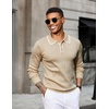 image:imageCOOFANDY Mens Knit Polo Shirts Long Sleeve Casual Dress Pullover Sweater  3 Button Polo Sweater Old Money Lightweight Cozy Daily and Social Outings Slim Fit S4XLKhaki  White