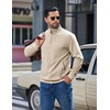 image:imageCOOFANDY Mens Quarter Zip Pullover Sweatshirts Casual Mock Neck Sweater  Colorblocked Collar Long Sleeve Warm Pullover Quilted Twill Textured Fall Winter Fashion 2026 Loose Fit Two Side PocketsLight Khaki