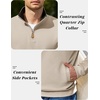 image:imageCOOFANDY Mens Quarter Zip Pullover Sweatshirts Casual Mock Neck Sweater  Colorblocked Collar Long Sleeve Warm Pullover Quilted Twill Textured Fall Winter Fashion 2026 Loose Fit Two Side PocketsLight Khaki