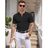image:imageCOOFANDY Mens Textured Knit Polo Shirts Zipper Polo Shirts Short Sleeve Casual Lightweight Golf ShirtBlack