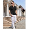 image:imageCOOFANDY Mens Textured Knit Polo Shirts Zipper Polo Shirts Short Sleeve Casual Lightweight Golf ShirtBlack