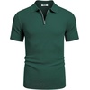 image:imageCOOFANDY Mens Textured Knit Polo Shirts Zipper Polo Shirts Short Sleeve Casual Lightweight Golf ShirtGreen