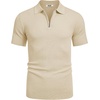 image:imageCOOFANDY Mens Textured Knit Polo Shirts Zipper Polo Shirts Short Sleeve Casual Lightweight Golf ShirtKhaki
