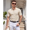 image:imageCOOFANDY Mens Textured Knit Polo Shirts Zipper Polo Shirts Short Sleeve Casual Lightweight Golf ShirtKhaki
