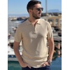 image:imageCOOFANDY Mens Textured Knit Polo Shirts Zipper Polo Shirts Short Sleeve Casual Lightweight Golf ShirtKhaki