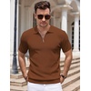 image:imageCOOFANDY Mens Textured Knit Polo Shirts Zipper Polo Shirts Short Sleeve Casual Lightweight Golf ShirtLight Brown