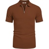 image:imageCOOFANDY Mens Textured Knit Polo Shirts Zipper Polo Shirts Short Sleeve Casual Lightweight Golf ShirtLight Brown