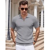 image:imageCOOFANDY Mens Textured Knit Polo Shirts Zipper Polo Shirts Short Sleeve Casual Lightweight Golf ShirtLight Grey