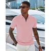 image:imageCOOFANDY Mens Textured Knit Polo Shirts Zipper Polo Shirts Short Sleeve Casual Lightweight Golf ShirtPink