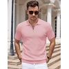 image:imageCOOFANDY Mens Textured Knit Polo Shirts Zipper Polo Shirts Short Sleeve Casual Lightweight Golf ShirtPink