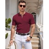 image:imageCOOFANDY Mens Textured Knit Polo Shirts Zipper Polo Shirts Short Sleeve Casual Lightweight Golf ShirtWine Red