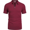 image:imageCOOFANDY Mens Textured Knit Polo Shirts Zipper Polo Shirts Short Sleeve Casual Lightweight Golf ShirtWine Red