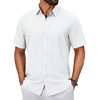 image:imageCOOFANDY Mens Button Down Shirts Short Sleeve Linen Textured Shirts Casual Summer Beach ShirtsWhite