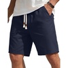 image:imageCOOFANDY Mens Casual Cotton Linen Shorts Elastic Waist Drawstring Shorts  Stretch Linen Chino Lightweight Breathable Flat Front Phone Pockets Regular Fit 9 Inch Inseam Summer Beach VacationNavy Blue