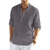 image:imageCOOFANDY Mens Cotton Linen Henley TShirts Long Sleeve Casual Beach Shirts  Mens Linen ShirtRegular Relaxed FitLightweightBreathableand Moisturewicking for BeachVacation or Everyday Summer WearDark Gray