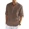 image:imageCOOFANDY Mens Cotton Linen Henley TShirts Long Sleeve Casual Beach Shirts  Mens Linen ShirtRegular Relaxed FitLightweightBreathableand Moisturewicking for BeachVacation or Everyday Summer WearBrown