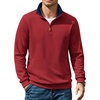 image:imageCOOFANDY Mens Quarter Zip Pullover Sweatshirts Casual Mock Neck Sweater  Colorblocked Collar Long Sleeve Warm Pullover Quilted Twill Textured Fall Winter Fashion 2026 Loose Fit Two Side PocketsRed