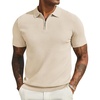 image:imageCOOFANDY Mens Textured Knit Polo Shirts Zipper Polo Shirts Short Sleeve Casual Lightweight Golf ShirtKhaki
