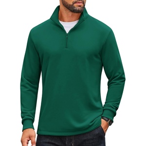 image:imageCOOFANDY Men Quarter Zip Pullover Sweatshirts Long Sleeve Mock Neck Sweater  14 Closure HalfOpening Quilted Texture Fleece Standup Collar Business Casual Golfing Thermal Ribbed CuffsForest Green