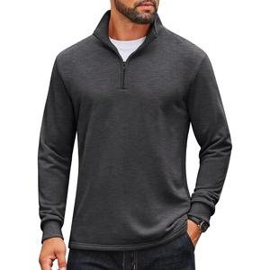 image:imageCOOFANDY Men Quarter Zip Pullover Sweatshirts Long Sleeve Mock Neck Sweater  14 Closure HalfOpening Quilted Texture Fleece Standup Collar Business Casual Golfing Thermal Ribbed CuffsGrey
