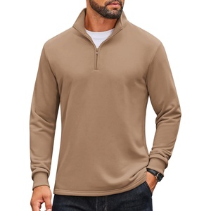 image:imageCOOFANDY Men Quarter Zip Pullover Sweatshirts Long Sleeve Mock Neck Sweater  14 Closure HalfOpening Quilted Texture Fleece Standup Collar Business Casual Golfing Thermal Ribbed CuffsKhaki