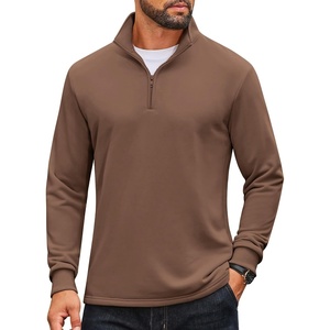 image:imageCOOFANDY Men Quarter Zip Pullover Sweatshirts Long Sleeve Mock Neck Sweater  14 Closure HalfOpening Quilted Texture Fleece Standup Collar Business Casual Golfing Thermal Ribbed CuffsBrown