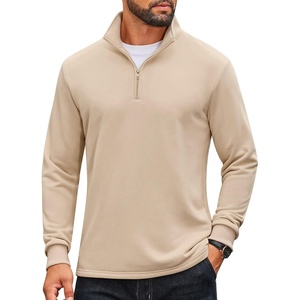 image:imageCOOFANDY Men Quarter Zip Pullover Sweatshirts Long Sleeve Mock Neck Sweater  14 Closure HalfOpening Quilted Texture Fleece Standup Collar Business Casual Golfing Thermal Ribbed CuffsLight Khaki