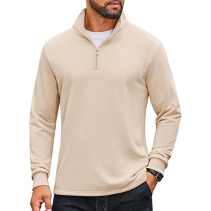 image:imageCOOFANDY Men Quarter Zip Pullover Sweatshirts Long Sleeve Mock Neck Sweater  14 Closure HalfOpening Quilted Texture Fleece Standup Collar Business Casual Golfing Thermal Ribbed CuffsBeige
