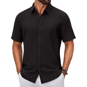 image:imageCOOFANDY Mens Button Down Shirts Short Sleeve Linen Textured Shirts Casual Summer Beach ShirtsBlack