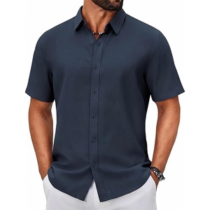 image:imageCOOFANDY Mens Button Down Shirts Short Sleeve Linen Textured Shirts Casual Summer Beach ShirtsBlue