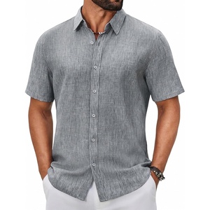 image:imageCOOFANDY Mens Button Down Shirts Short Sleeve Linen Textured Shirts Casual Summer Beach ShirtsDark Grey